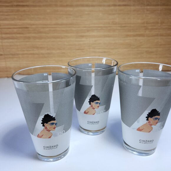 Cinzano Mixin' Style Vintage Tall Cocktail Glasses Set Of 3 Retro Vintage 1980's - Picture 10 of 11
